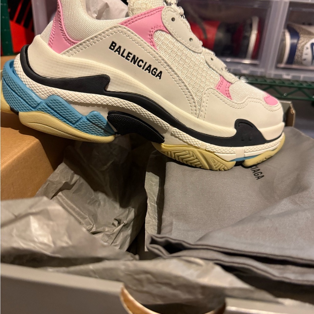 Balenciaga Women's Triple S light blue and Pink Sneakers